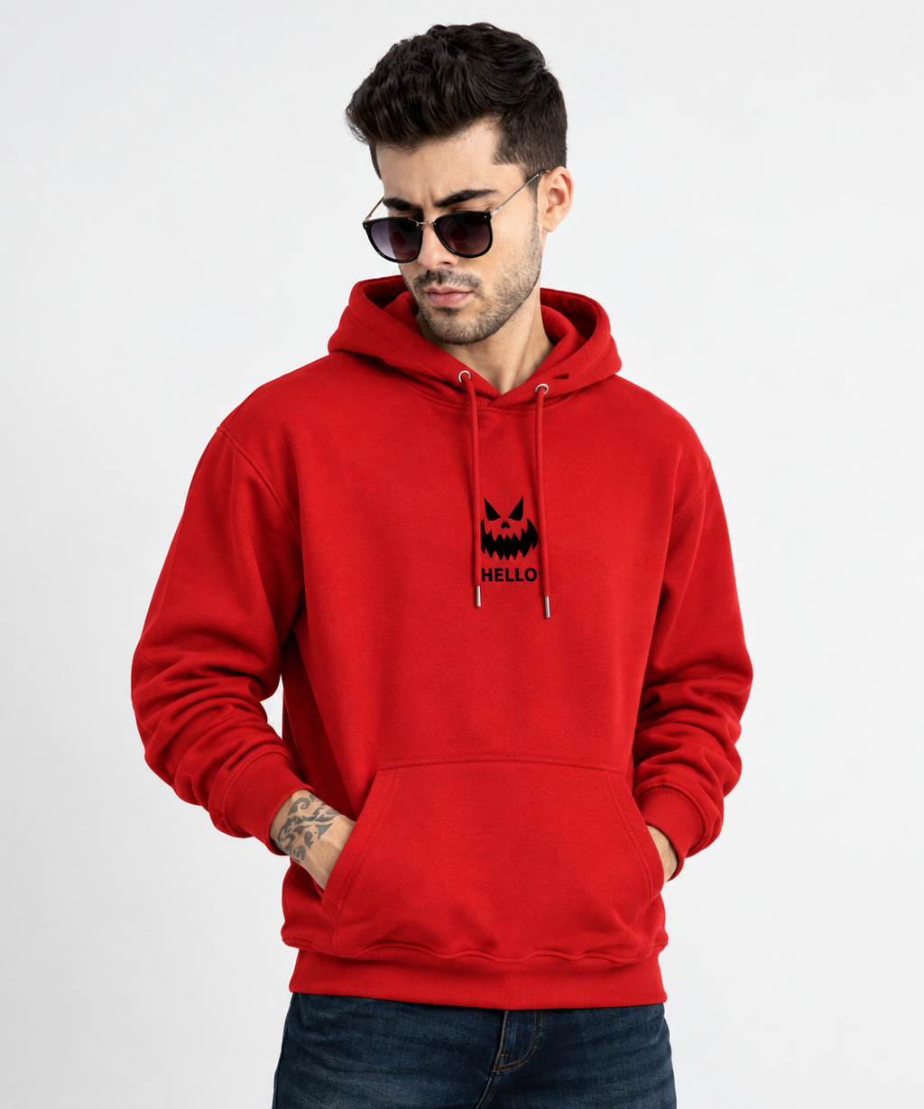 HELLO™ Premium 300 GSM Cotton Brushed Fleece Hoodie – Red