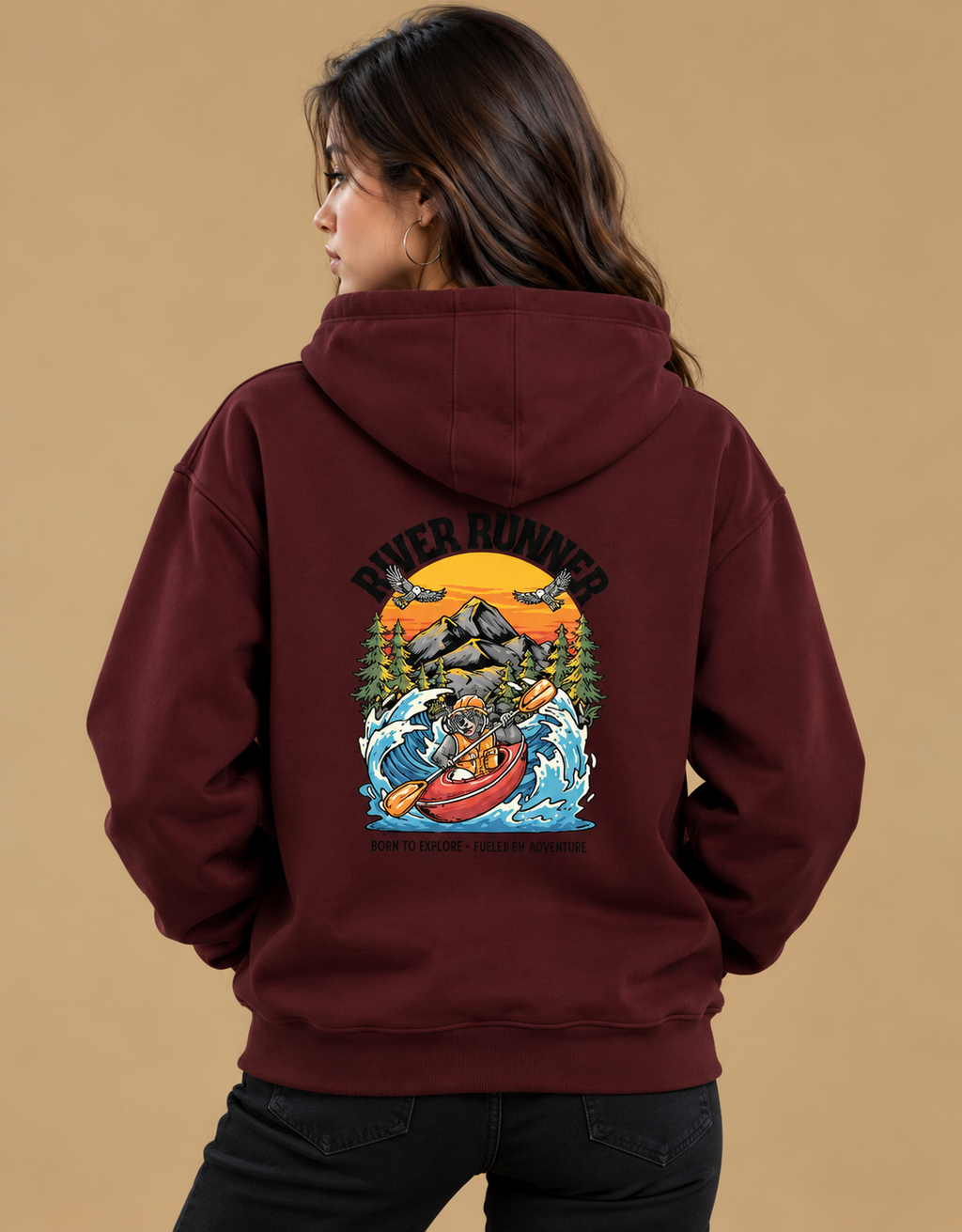 River Runner Unisex Heavyweight Cotton Hoodie – 300 GSM Brushed Fleece | Relaxed Regular Fit