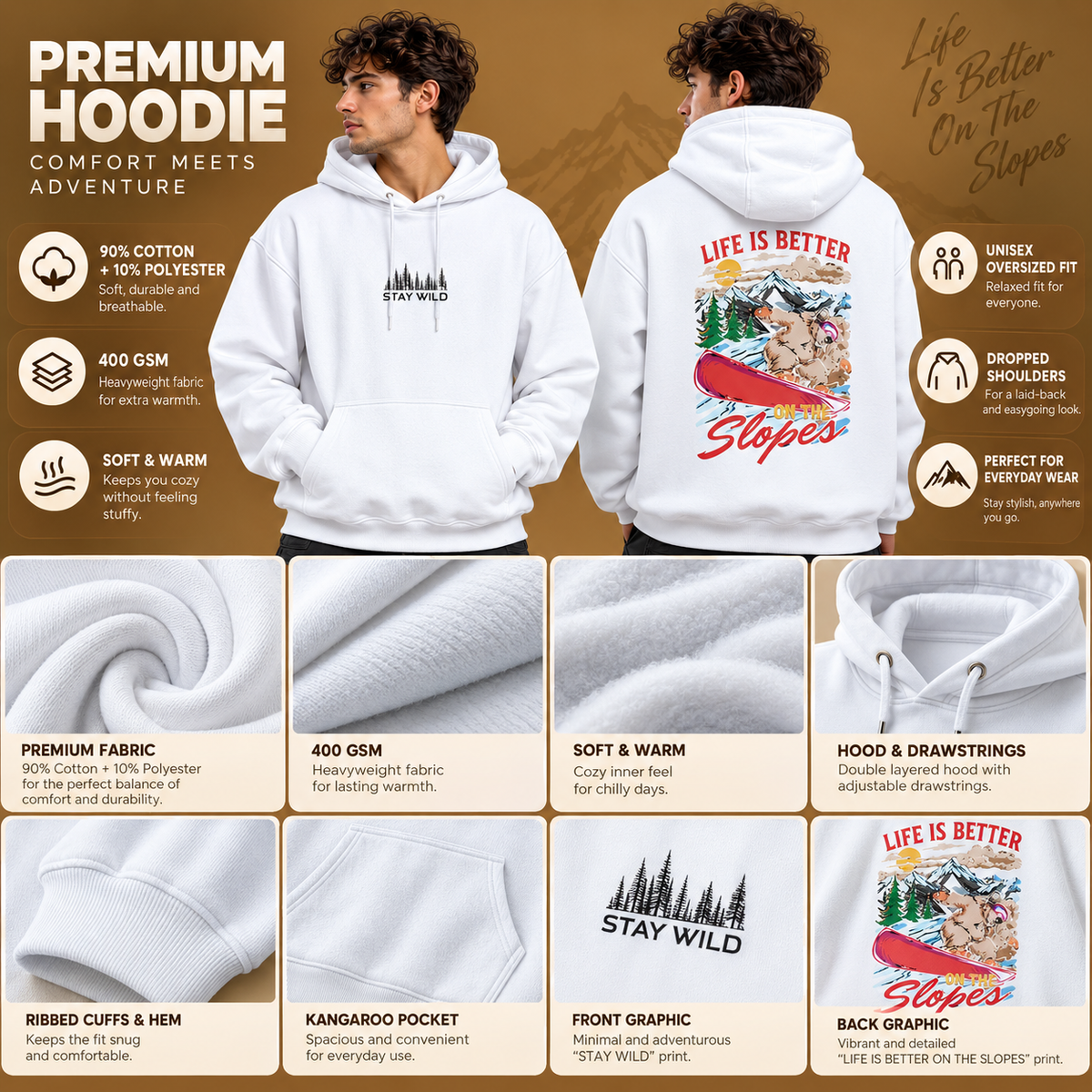 Stay Wild Unisex Oversized Hoodie – 400 GSM Cotton Blend | Adventure Graphic
