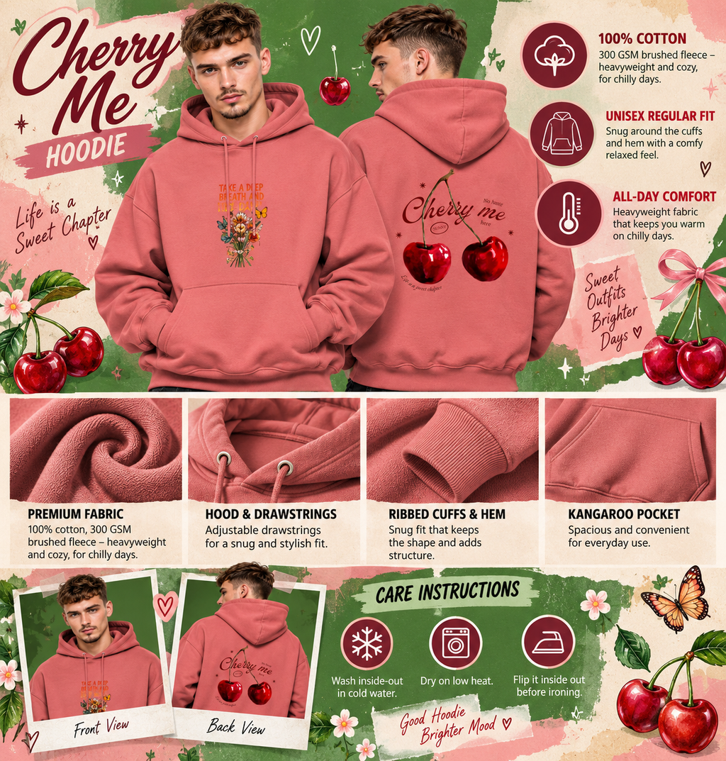 Cherry Me Unisex Hoodie – 100% Cotton 300 GSM Brushed Fleece | Regular Fit