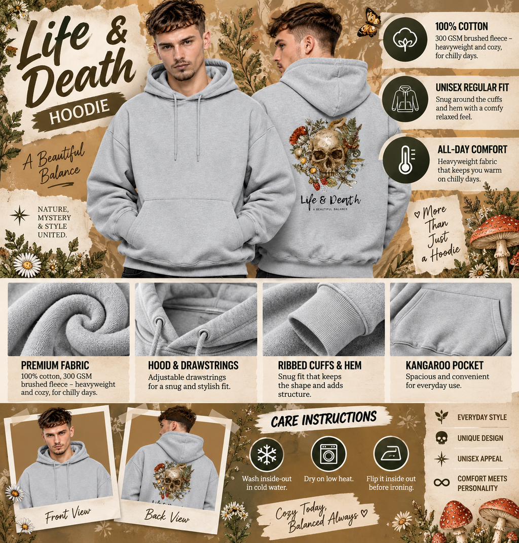 Life & Death Unisex Hoodie – 100% Cotton 300 GSM Brushed Fleece | Regular Fit