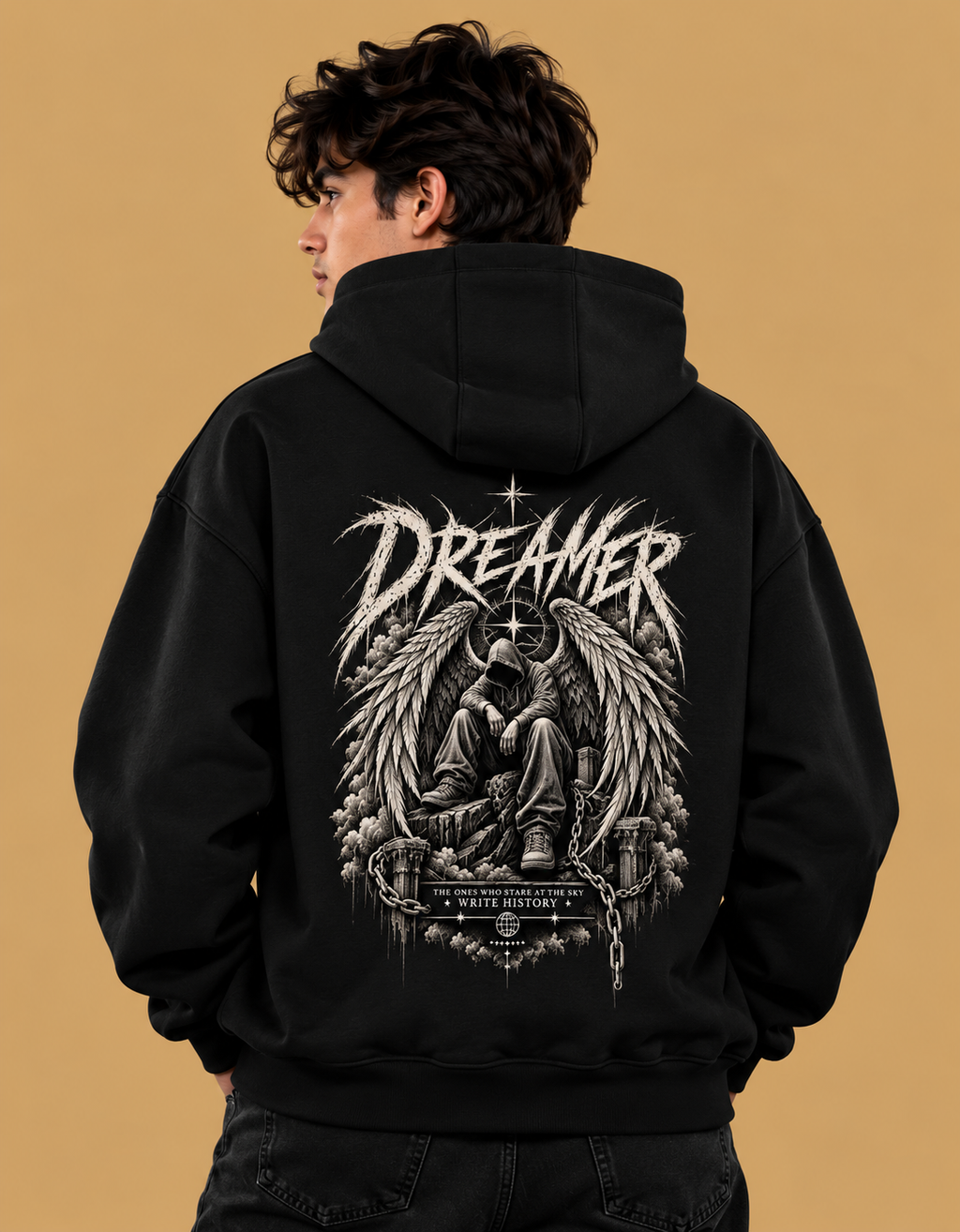 Dreamer Graphic Black Hoodie – Unisex Oversized Streetwear Sweatshirt