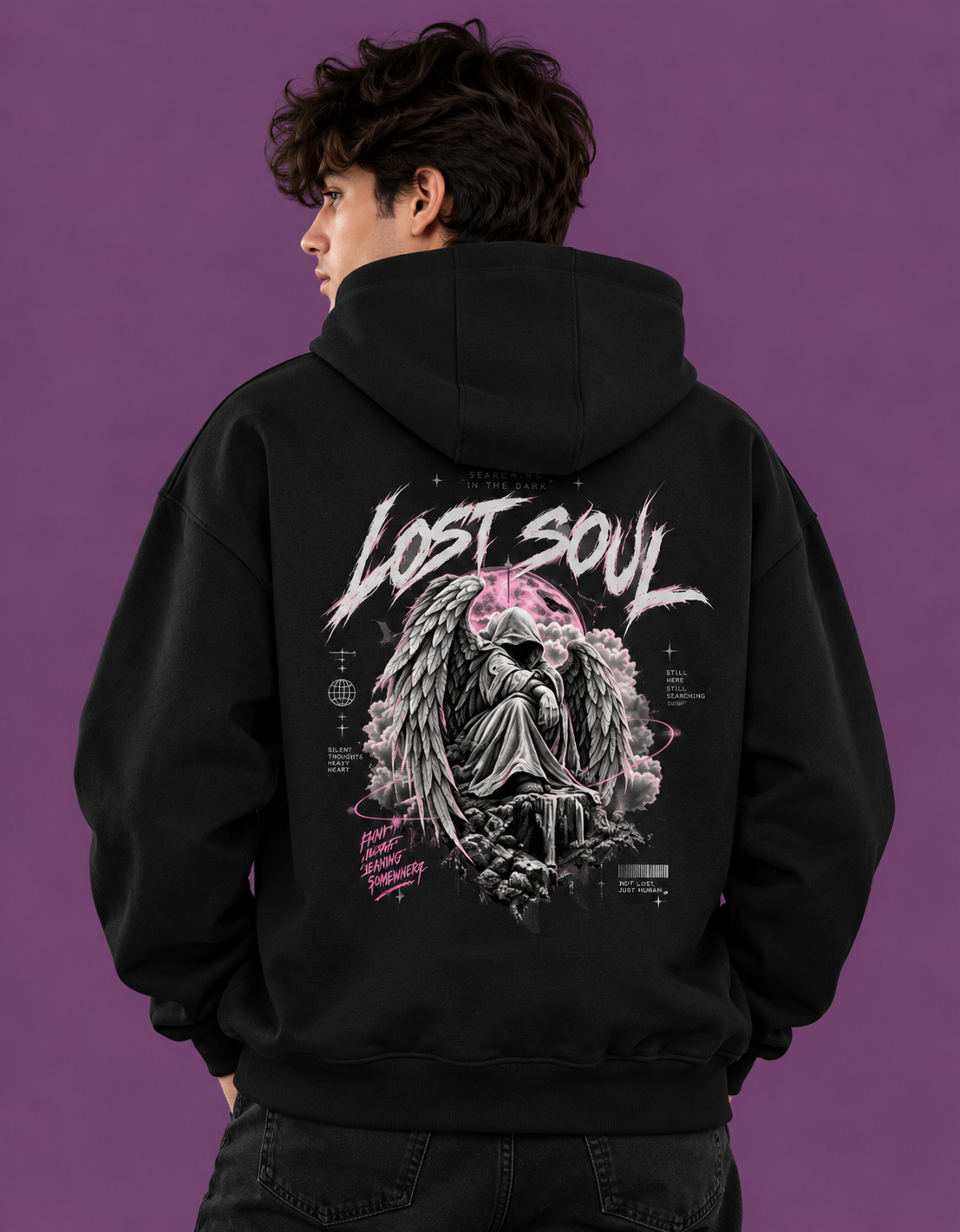 Lost Soul Graphic Black Zip-Up Hoodie – Unisex Streetwear Jacket