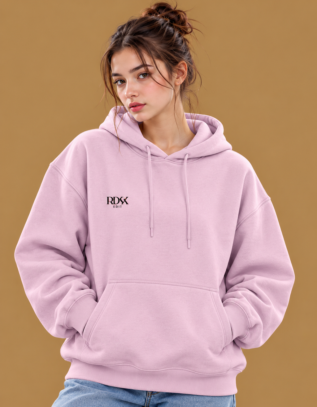 Women's Pink Samurai Cat Graphic Hoodie – 300 GSM Premium Cotton Brushed Fleece Sweatshirt