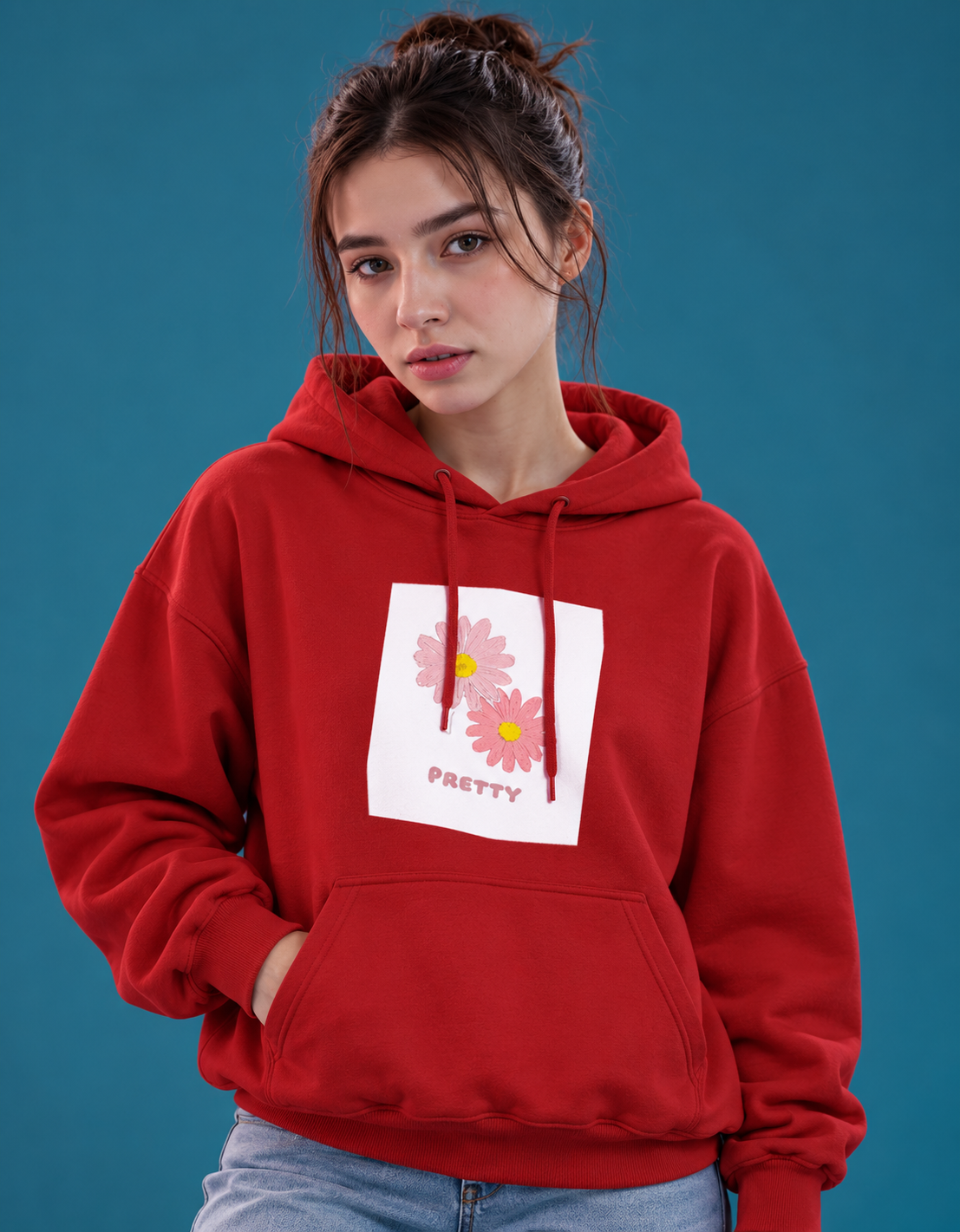Pretty Red Graphic Print Unisex Hoodie – 100% Cotton, 300 GSM Brushed Fleece