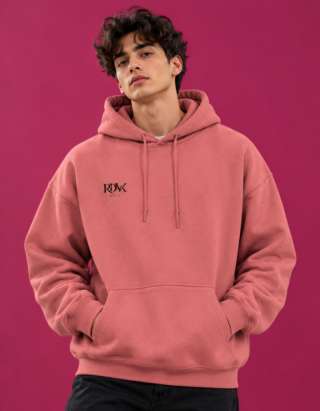 Dusty Rose Graphic Print Unisex Hoodie – 300 GSM Premium Cotton Brushed Fleece Sweatshirt
