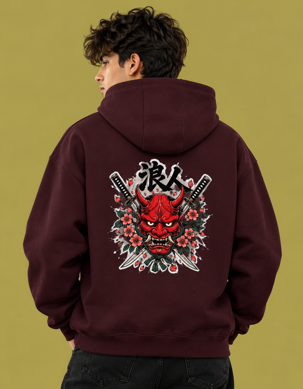 Oni Samurai Graphic Hoodie – Premium Maroon Unisex Sweatshirt