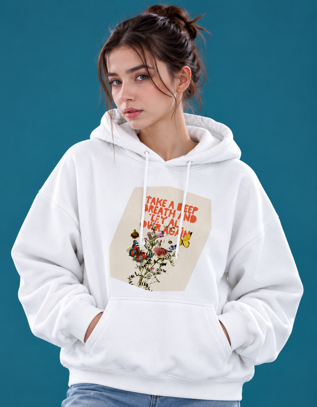Women's White Graphic Oversized Hoodie – 400 GSM Premium Cotton Blend Sweatshirt