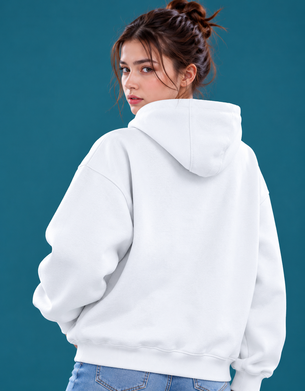 Women's White Graphic Oversized Hoodie – 400 GSM Premium Cotton Blend Sweatshirt