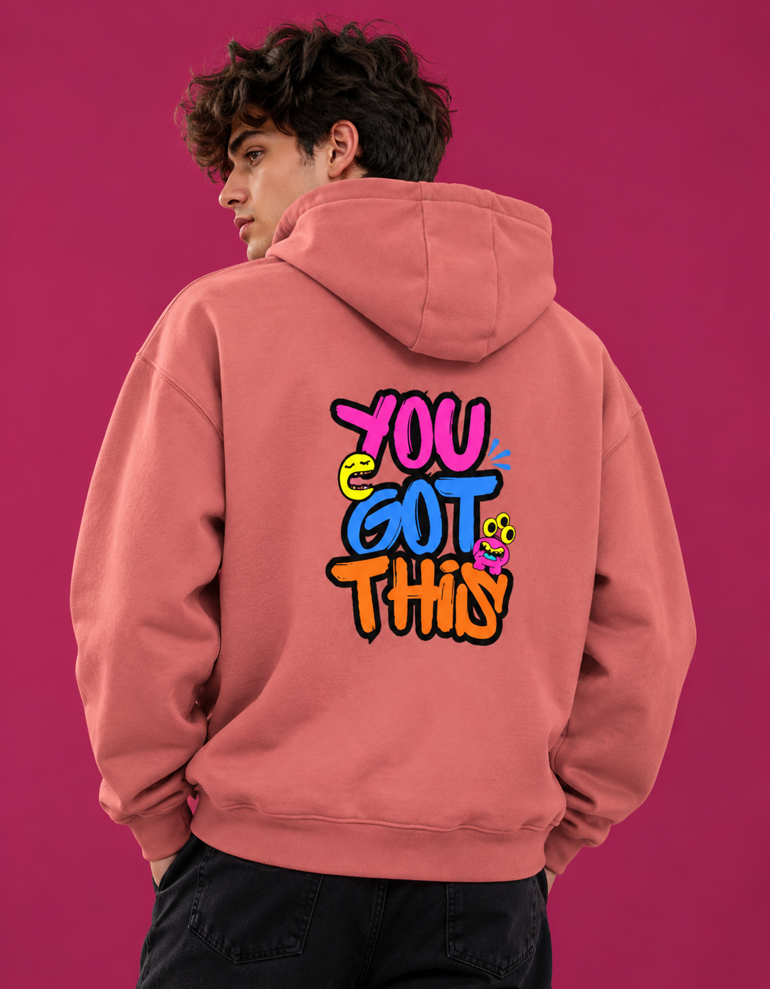 Dusty Rose Graphic Print Unisex Hoodie – 300 GSM Premium Cotton Brushed Fleece Sweatshirt